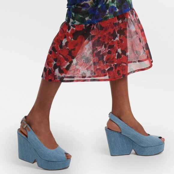 Clergerie Dylan Blue Denim Platform Wedge Peep Toe Slingback Heels 39 US/8.5 - Picture 1 of 14